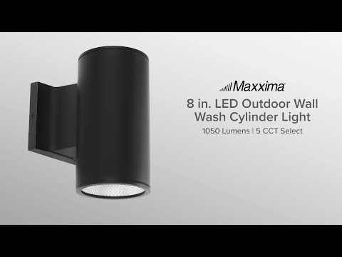 Maxxima LED Cylinder Outdoor Wall Wash Sconce Light, 1050 Lumens, 5 CCT, Dusk to Dawn Sensor
