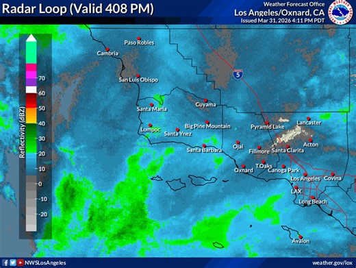 Radar Loop (Valid 408 PM):- Weak echoes on radar- So far, only virga or sprinkles reported- Any measurable rainfall with this radar activity will be light (under 0.10")- Light rain will possible into Wednesday#CAwx