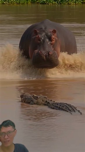 Hippo vs Alligator! Nature can be full of surprises! #wildlife #wildanimals #AnimalShorts #Shorts