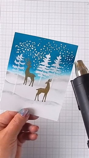 Gaylynn on Instagram: "Build an entire card scene in one layer. I used a few different techniques for this winter wonderland deer card: stamping, heat embossing, ink blending, and stenciling. I’ll step you through the process. 🔗 in Profile: details, supplies, card making classes online & my newsletter. See the full-length video tutorial on my blog post. #onelayer #stamping #inkblending #holidaygreetings #howto #unitystampco #reels"