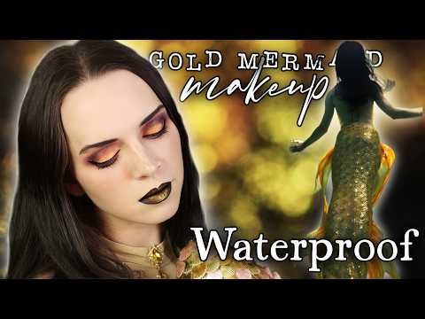 ✨ Golden Mermaid Makeup Tutorial ✨ WATERPROOF Glam Goth Makeup