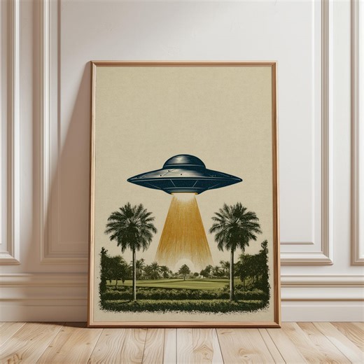 UFO Abduction Poster, Retro Sci Fi Printable, Alien Beam Digital Download - Etsy