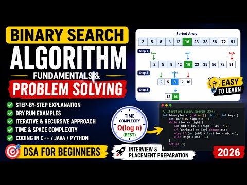 Binary Search in Hindi | Complete Binary Search Algorithm Tutorial 2026 | DSA for Beginners