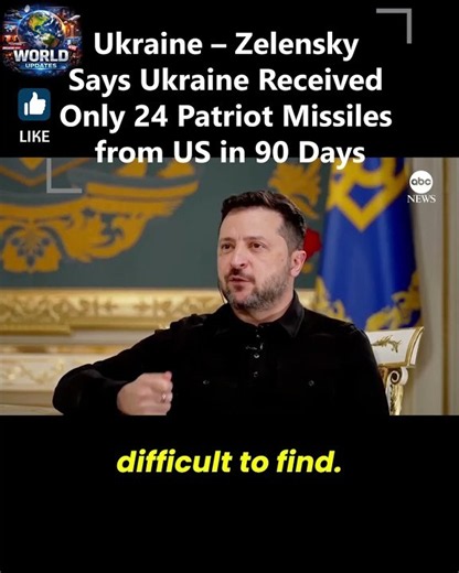 #viral Zelensky Says Ukraine Received Only 24 Patriot Missiles from US in 90 Days #fyp #fypシ #free
