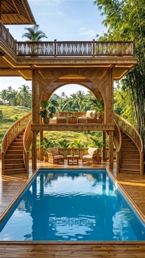 Amazing Bamboo Mansion Build With Swimming Pool | Full Handmade Construction Timelapse