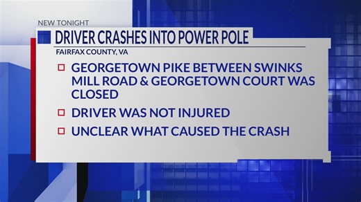 Part of Georgetown Pike closed in McLean after driver crashes into power pole, police say