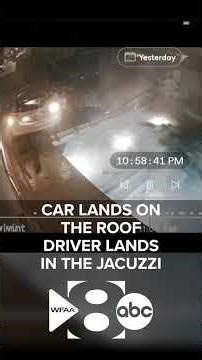 Car lands on the roof and driver lands in the jacuzzi