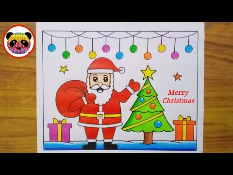 Merry Christmas Drawing Easy / Santa Claus Drawing / Christmas Tree Drawing / Merry Christmas Poster