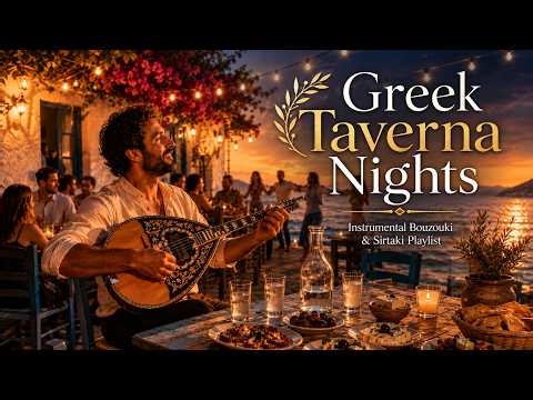 Greek Taverna Nights 🇬🇷 | Instrumental Bouzouki & Sirtaki Playlist | Ouzo, Sunset & Seaside Vibes