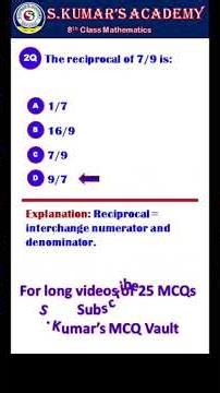 8th Class Mathematics MCQs Test Your GS in 30 seconds/S .Kumar's Academy/8th, 9th & 10th Class MCQs