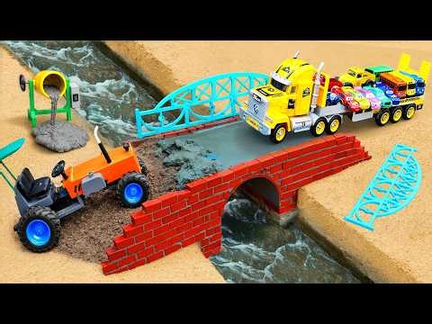 DIY Mini Tractor & Cement Mixer Build Brick and Concrete Bridge for Heavy Trucks