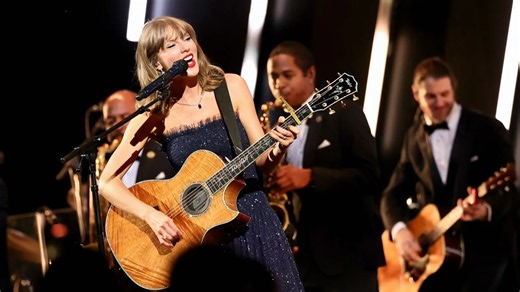 Taylor Swift makes first band appearance since Eras Tour at Academy Gala