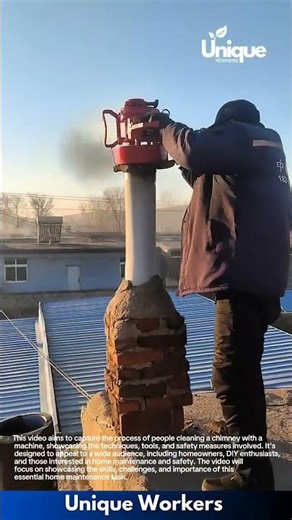 Cleaning a chimney with a machine: people cleaning a chimney with a machine