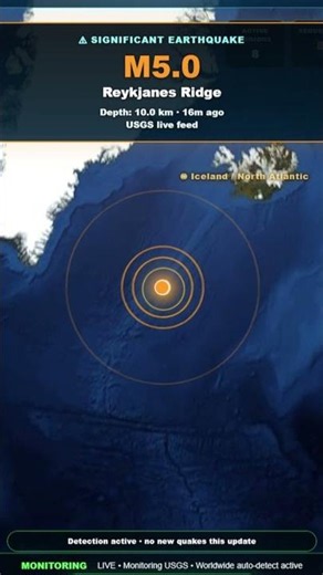 🌍 M5.0 Earthquake Strikes Reykjanes Ridge 🚨 #shorts #earthquakes