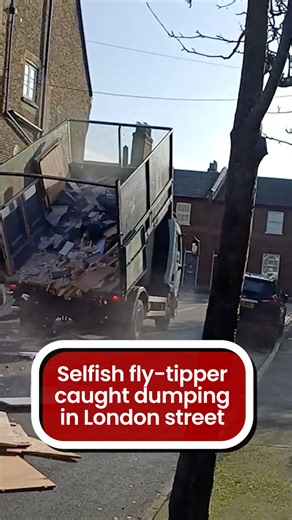 A London resident managed to film a tipper truck lorry illegally dumping piles of household waste, glass, wood and rubble on the street before driving off when they realised they were being filmed. Ealing council workers had to come and clean up the mess instead. | The Mirror
