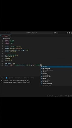 Rain Animation in Python 🌧️ | Turtle Graphics Simulation #shorts #python #coding #pythonprogramming