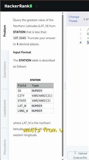 SQL Interview Query Hack 🚀 Find Maximum Latitude Less Than Given Value | ‪@HackerrankOfficial‬ SQL