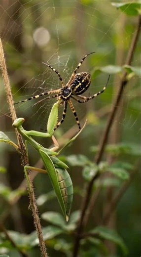 Deadly Spider vs Praying Mantis 😱 Who Wins This Brutal Fight? #viralvideo #insects #insectfight