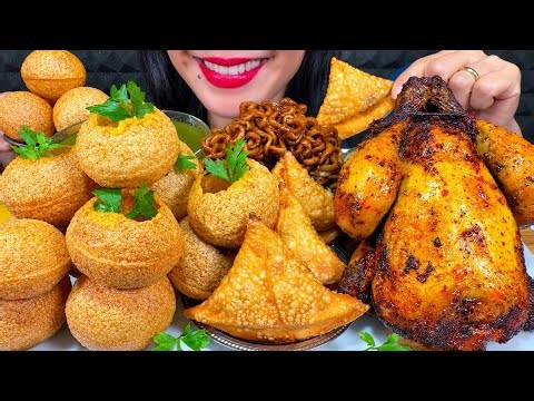 ASMR PANI PURI, SAMOSA, WHOLE ROAST CHICKEN, BLACK BEAN NOODLES MASSIVE Eating Sounds