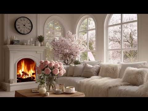 🌸 Spring Piano Lounge | White Room & Falling Cherry Blossoms for 3 Hours | Sleep Relax Focus Study