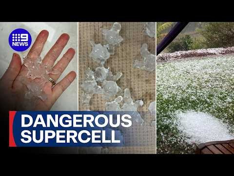 Giant hail batters South East Queensland in dangerous storm onslaught | 9 News Australia