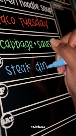 Writing Weekly Dinner Menu ✍🏽😋✨ — I’ve been using printables for monthly menus, budgeting, etc. but I’m loving my new board!! #weeklymenu #handwriting #dinnermenu #CapCut #fyp | Jada Rae