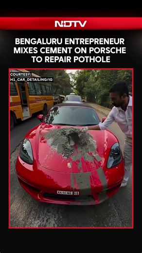 Bengaluru Entrepreneur Turns Porsche Bonnet Into Cement Mixer To Fix Pothole