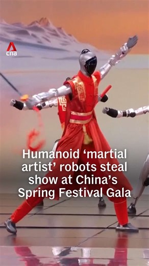 Humanoid robots from China’s rising startups took centre stage at the annual CCTV Spring Festival Gala on Monday (Feb 16). They were seen brandishing swords, poles and nunchucks next to human children performers. To flex latest innovations in multi-robot coordination and fault recovery, fight sequences included the “drunken boxing” martial arts style, complete with its signature wobbly moves. #china #chinanews