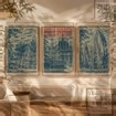 Michigan Wall Art Set - Detroit Linocut Skyline Prints, Set of 3 Deco & Riverfront