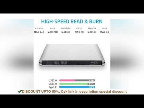Woopker Blu-ray Burner USB3.0 Type C 3D Slim Drive DVD Player DVD+/-RW Reader Media Player for