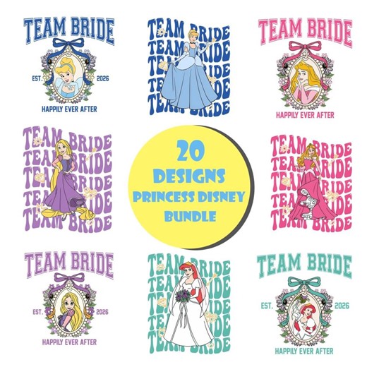 20 Princess Disneyland Team Bride PNG Bundle, Bridal Party Shirt Design, Happily Ever After PNG, Bachelorette Squad Digital Download - Etsy