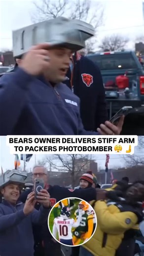 10/10 stiff arm technique from George McCaskey here 🤣 (🎥: @itslofe) | DraftKings