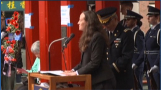 Seattle Mayor Katie Wilson speaks at Memorial Day ceremony