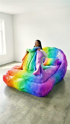 🔴 I Slept in a Giant Rainbow Slime Bed! 🤤💤 #ASMR #Slime #OddlySatisfying #Satisfying #SlimeBed