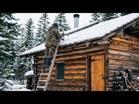 Man Builds A LOG CABIN Alone And Survives Heavy Snow | Relaxing ASMR By @outdoorlifeandcraft