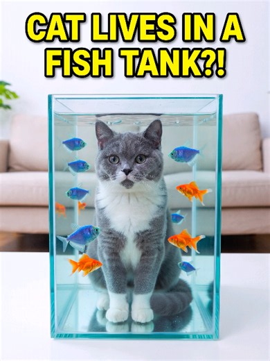 How this owner built a custom aquarium for her cat to sit inside the fish tank! 🐱🐟 The ultimate pet DIY project you have to see! 🤯✨ #CatLovers #DIY #Aquarium #CutePets #Creative