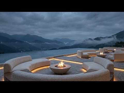 Luxury Mountain Retreat 🔥 Calm Fire & Infinity Pool | Deep Relaxation Music
