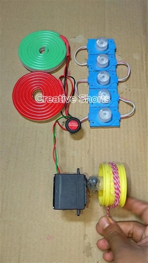 Rope Power Turns On Two Neon Strip Light & 5 LED Light With Gear Motor Generator _ DC Motor #shorts