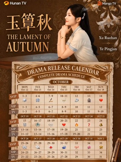 NEW! 📆 The final complete episode release schedule! 🤎 EXPRESS PACKAGE: LAST 6 EPISODES ON NOVEMBER 1!!! 😭 #thelamentofautumn #chenglei #xuruohan #cdramalover #fypppppppppppppp the lament of autumn cheng lei xu ruohan edit cdrama fyp historical drama calendar episode release schedule last episode tloa calendar ye pingjun yu changxuan kisskh mangotv foryou porti