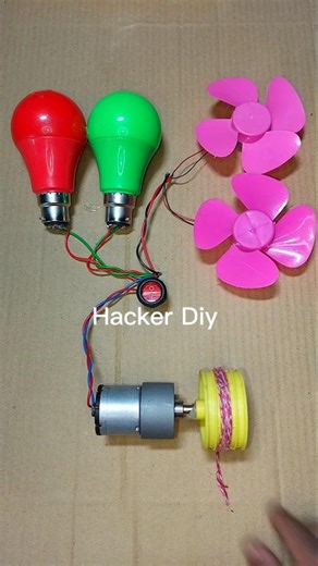 I Turned a Gear Motor Generator Powering Into Two LED Light and Two DC Fan Motor #dcmotor #shorts