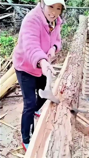 Rural Craft: Peeling Tree Bark with an Axe