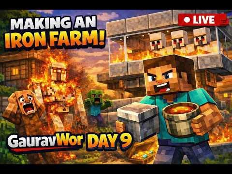 IRON FARM Live playing MINECRAFT day#9@ GauravWor ||IRON FARM||