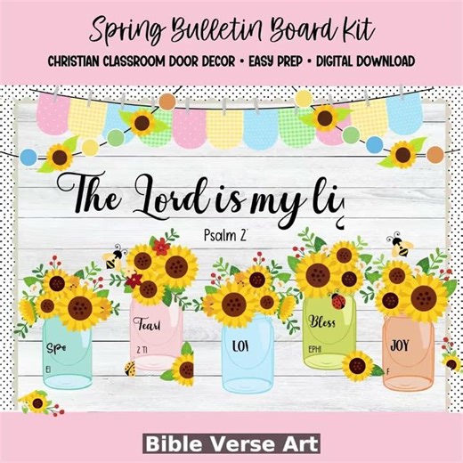 Spring Christian Decor Kit: Sunflower Jars & Bible Verses