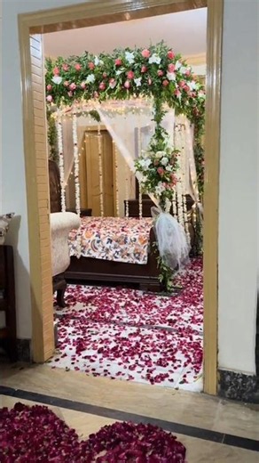 First Night Wedding Bedroom Decor with Fresh Flowers |#viral #ytshorts #trending #youtubeshorts
