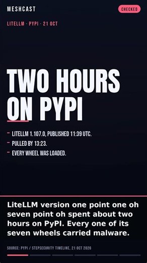 LiteLLM 1.107.0 Was Poisoned for Two Hours. It Ran Without Being Imported.