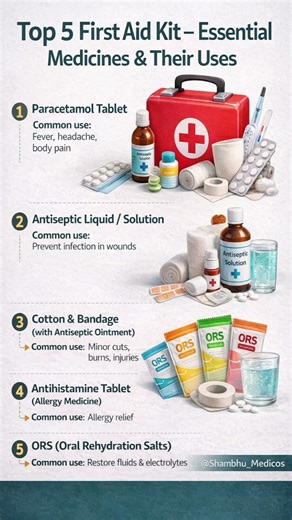 Top 5 First Aid Kit Essential Medicines 💊 | Emergency Care & Basic Treatment | #shorts