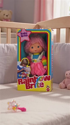 Rainbow Brite takes care of hey baby named baby bright baby, bright magically comes out of the box and with her star rattle transforms into a real baby. #rainbowbrite #babydoll #dolls #dollcollector #toystory