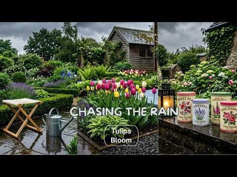 Chasing the Rain Near an English Cottage 🌷 Straight Rows of Bright Tulips Bloom Today