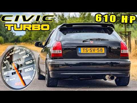 610HP Honda Civic B18 BIG TURBO | SOUND 0-100 100-200 & POV Test Drive