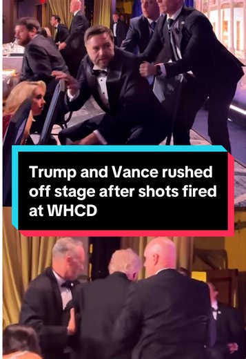 President Trump and Vice President JD Vance were rushed off the stage after shots were fired at the White House Correspondents’ Dinner. #news